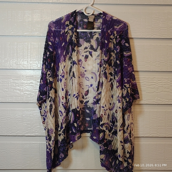 Chico's Sweaters - CHICOS Travelers Floral Open Front‎ Kimono Wheat Mesh Lightweight Stretch S/M
